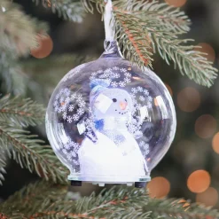 Weihnachtskugel Schneemann-Figur Mit LED-Licht Hellblau, 10 Cm