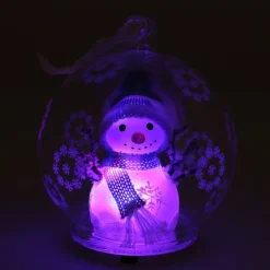 Weihnachtskugel Schneemann-Figur Mit LED-Licht Hellblau, 10 Cm