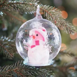 Weihnachtskugel Schneemann-Figur Mit LED-Licht Rosa, 10 Cm