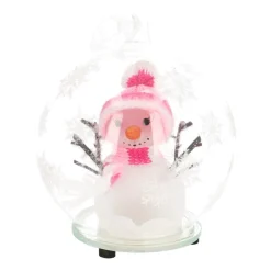 Weihnachtskugel Schneemann-Figur Mit LED-Licht Rosa, 10 Cm