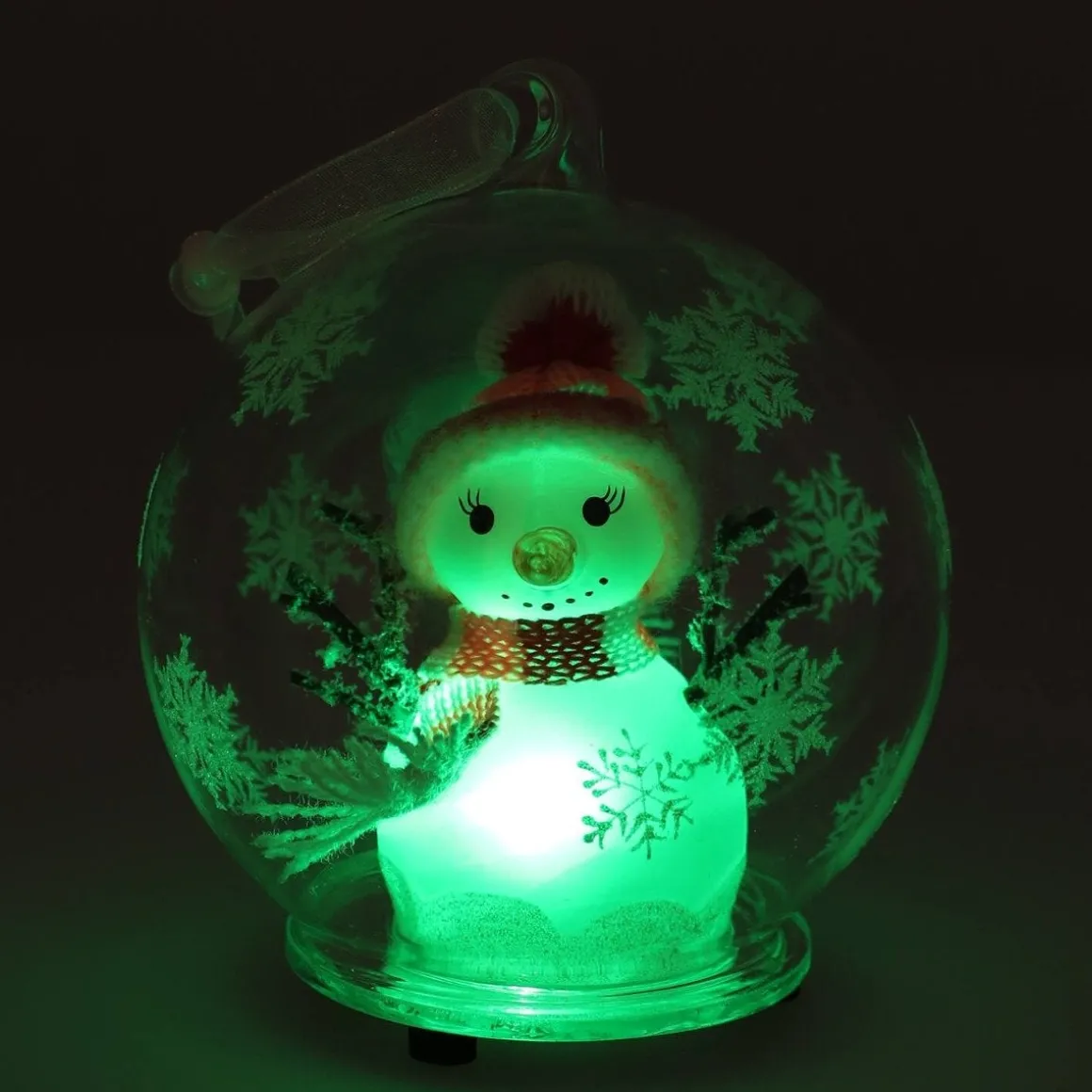 Weihnachtskugel Schneemann-Figur Mit LED-Licht Rosa, 10 Cm