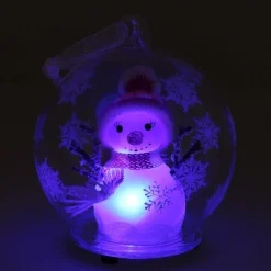 Weihnachtskugel Schneemann-Figur Mit LED-Licht Rosa, 10 Cm