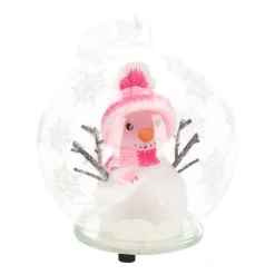 Weihnachtskugel Schneemann-Figur Mit LED-Licht Rosa, 10 Cm