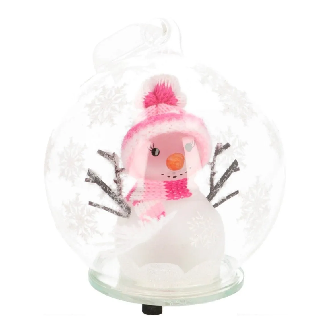 Weihnachtskugel Schneemann-Figur Mit LED-Licht Rosa, 10 Cm