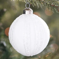 Weihnachtskugel Streifen, Weiß, Glas, 8 Cm