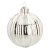 Weihnachtskugel Streifen, Silber, Glas, 8 Cm