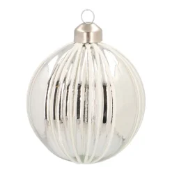 Weihnachtskugel Streifen, Silber, Glas, 8 Cm