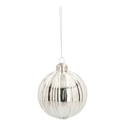 Weihnachtskugel Streifen, Silber, Glas, 8 Cm