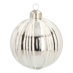 Weihnachtskugel Streifen, Silber, Glas, 8 Cm