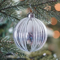Weihnachtskugel Streifen, Silber, Glas, 8 Cm