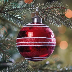 Weihnachtskugel Streifen, Rot, Glas, 8 Cm