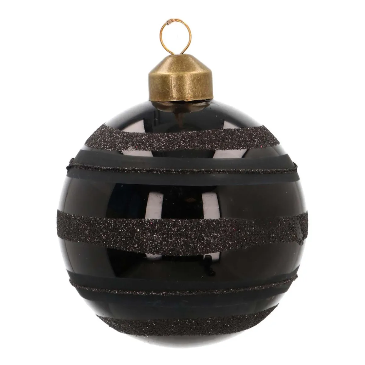 Weihnachtskugel Streifen, Schwarz, Glas, 8 Cm