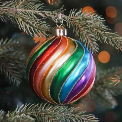Weihnachtskugel Swirl, Bunt, Glas, 10 Cm