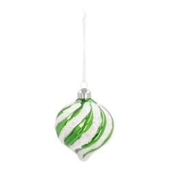 Weihnachtskugel Swirl In Zwiebelform, Grün-weiß, Glas, 8 Cm