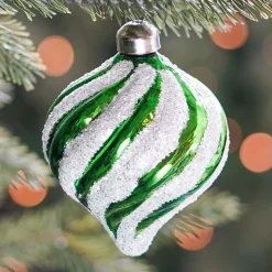 Weihnachtskugel Swirl In Zwiebelform, Grün-weiß, Glas, 8 Cm