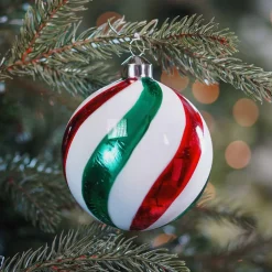 Weihnachtskugel Swirl, Rot-weiß-grün, Glas, 10 Cm