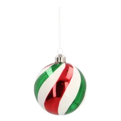 Weihnachtskugel Swirl, Rot-weiß-grün, Glas, 10 Cm