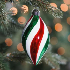 Weihnachtskugel Tropfen, Rot-weiß-grün, Glas, 14 Cm