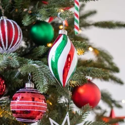 Weihnachtskugel Tropfen, Rot-weiß-grün, Glas, 14 Cm