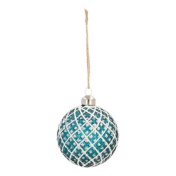 Weihnachtskugel Zapfenmuster, Petrol, Glas, 8 Cm