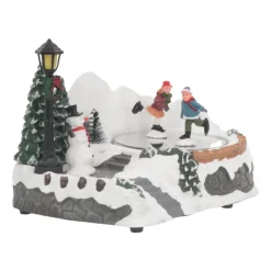 Weihnachtsszene Eislaufen, LED-Beleuchtung & Musik, 18 Cm
