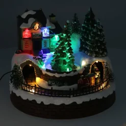 Weihnachtsszene Weihnachtsbahnhof, LED-Beleuchtung & Musik, 20 Cm