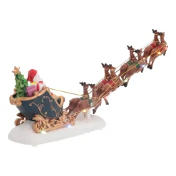 Weihnachtsszene Weihnachtsmann Mit Rentier-Schlitten, LED-Beleuchtung, 36 Cm