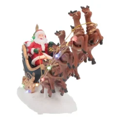 Weihnachtsszene Weihnachtsmann Mit Rentier-Schlitten, LED-Beleuchtung, 36 Cm