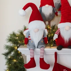 Weihnachtswichtel Kantenhocker, Grau-rot-weiß, Stoff, 45 Cm