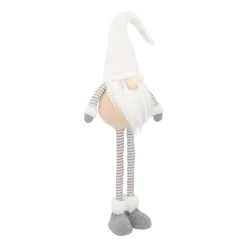 Weihnachtswichtel Mit Teleskopbeinen, Weiß, Stoff, 65 Cm