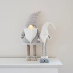 Weihnachtswichtel Mit Teleskopbeinen, Weiß, Stoff, 65 Cm