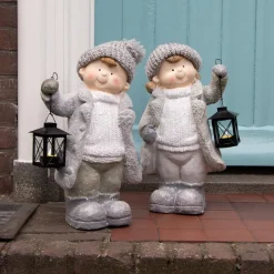 Winterkind Mädchen Mit Laterne, Weiß-grau, 40,5 Cm